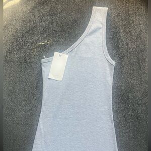 Brand New Ribbed One Shoulder Maxi dress (Heather Gray) knee length